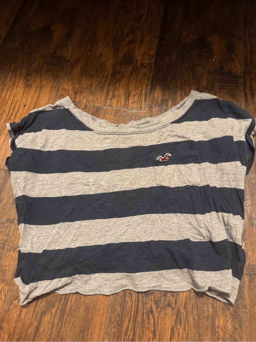 Hollister Gray & Navy Striped Tee